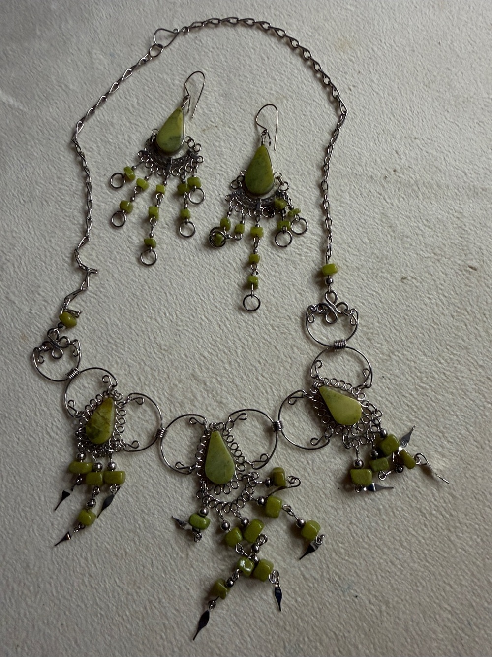 Green Teardrop Statement Necklace & Earrings Set